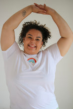 Load image into Gallery viewer, Rainbow embroidered organic t-shirt.