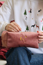 Load image into Gallery viewer, Velvet embroidered Initial Makeup Bag