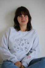 Load image into Gallery viewer, Cat doodle embroidered sweater with heart cat sleeve detail