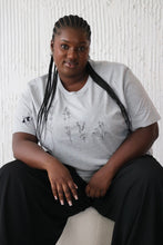 Load image into Gallery viewer, Large wildflower with doodle bee sleeve t-shirt