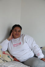 Load image into Gallery viewer, Thank goodness for dogs sweater with dog heart sleeve detail