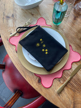 Load image into Gallery viewer, Canvas clutch bag in black with metallic constellation embroidery