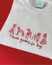 Load image into Gallery viewer, Thank goodness for dogs sweater with dog heart sleeve detail