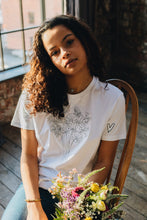 Load image into Gallery viewer, Big bunch of flowers embroidered organic t-shirt.