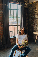 Load image into Gallery viewer, Big bunch of flowers embroidered organic t-shirt.