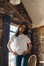 Load image into Gallery viewer, Big bunch of flowers embroidered organic t-shirt.