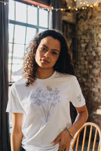 Load image into Gallery viewer, Big bunch of flowers embroidered organic t-shirt.