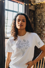 Load image into Gallery viewer, Big bunch of flowers embroidered organic t-shirt.