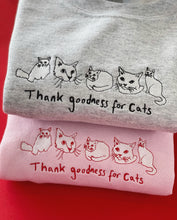 Load image into Gallery viewer, Thank goodness for cats embroidered sweater with cat heart sleeve detail