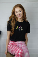 Load image into Gallery viewer, Embroidered Trio of Spring flowers T-shirt