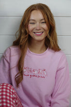 Load image into Gallery viewer, Thank goodness for cats embroidered sweater with cat heart sleeve detail