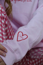 Load image into Gallery viewer, Thank goodness for cats embroidered sweater with cat heart sleeve detail