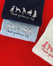 Load image into Gallery viewer, Thank goodness for dogs sweater with dog heart sleeve detail