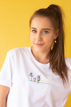 Load image into Gallery viewer, Floral colour block embroidered organic t-shirt.