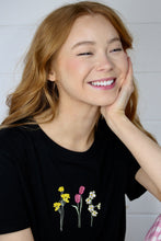 Load image into Gallery viewer, Embroidered Trio of Spring flowers T-shirt