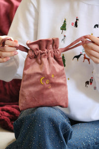 Velvet embroidered small Initial gift bag