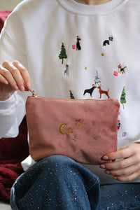 Velvet embroidered Initial Pouch