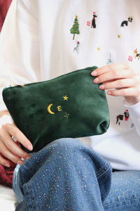 Velvet embroidered Initial Pouch