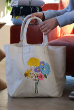 Load image into Gallery viewer, Maxi canvas tote bag with big hydrangea bunch