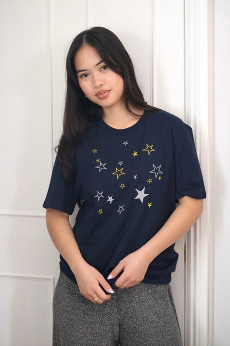 Lots of metallic stars embroidered T-shirt