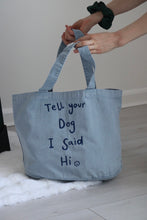 Load image into Gallery viewer, Slogan embroidered denim tote bag