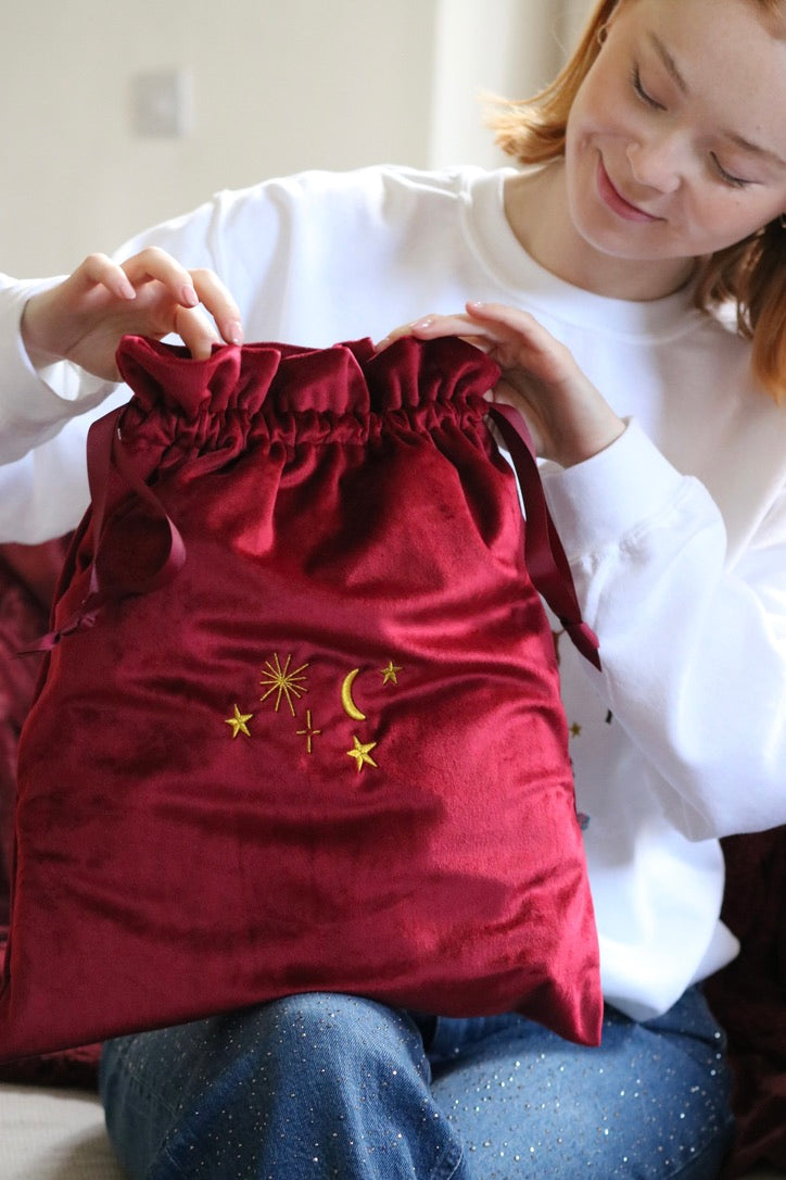 Velvet embroidered Star Constellation gift bag