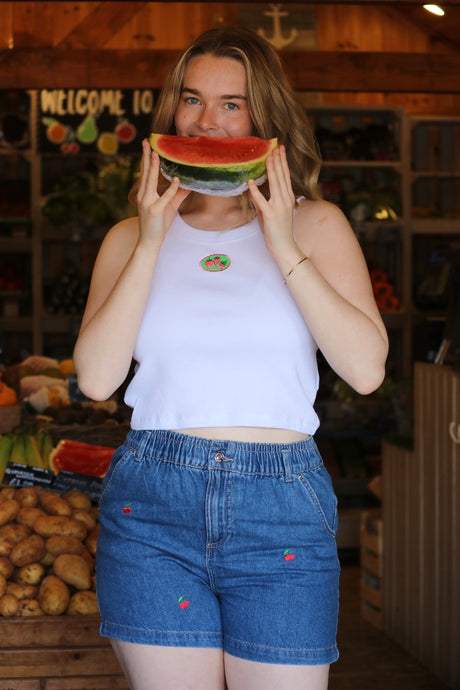 The Fruit Shack Sticker Ribbed Cropped Vest