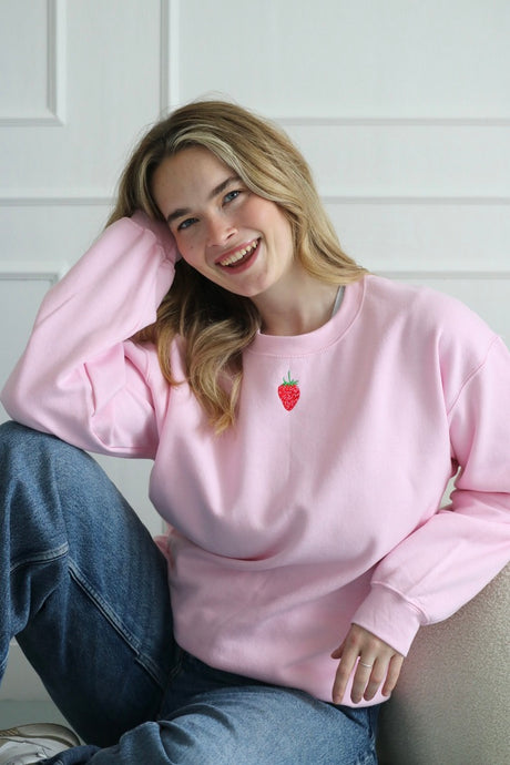 Embroidered Strawberry Sweater