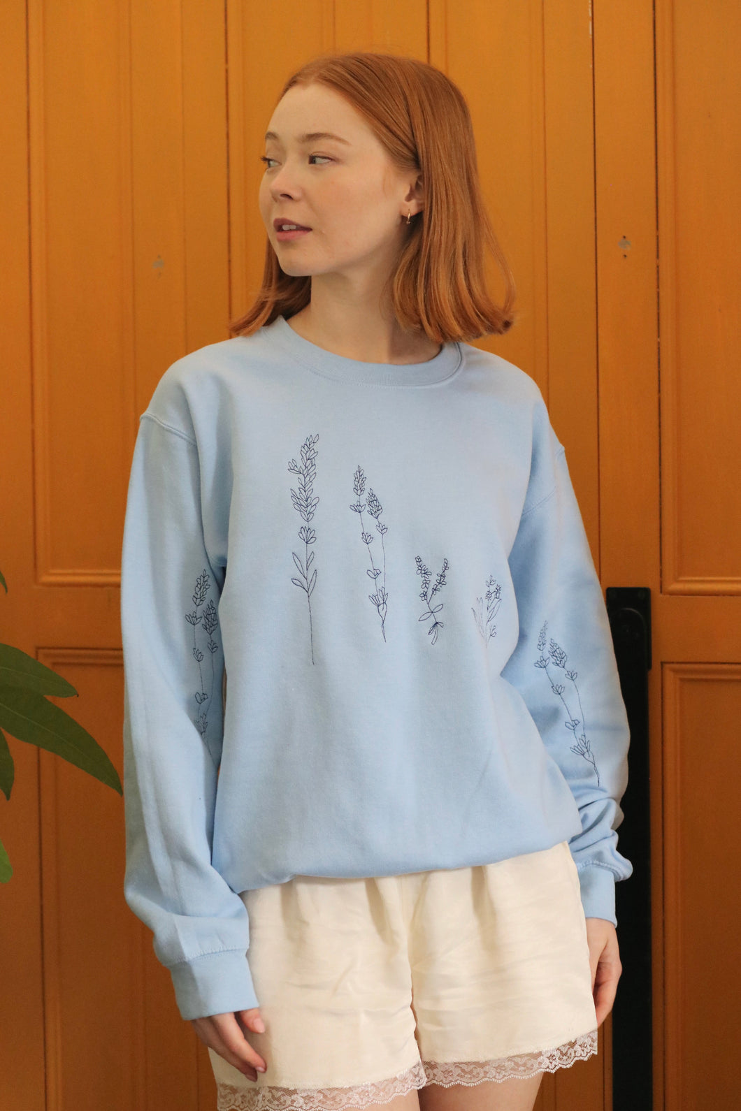 Embroidered large wildflower sweater with floral sleeves