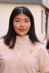 Cropped Fleece with sleeve embroidery