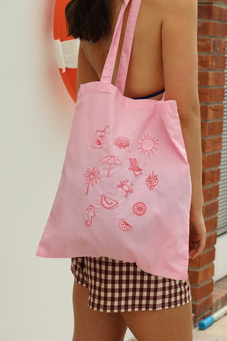 Summer Doodle embroidered Tote Bag