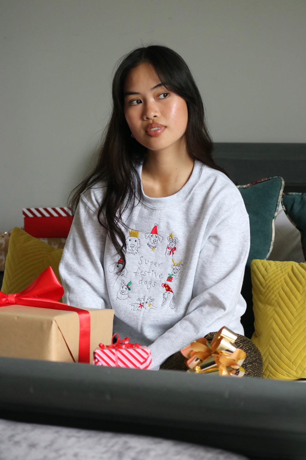 Super Festive Dogs embroidered sweater