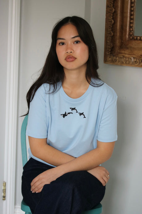 Trio of orca embroidered T-shirt
