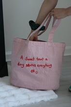 Load image into Gallery viewer, Slogan embroidered denim tote bag