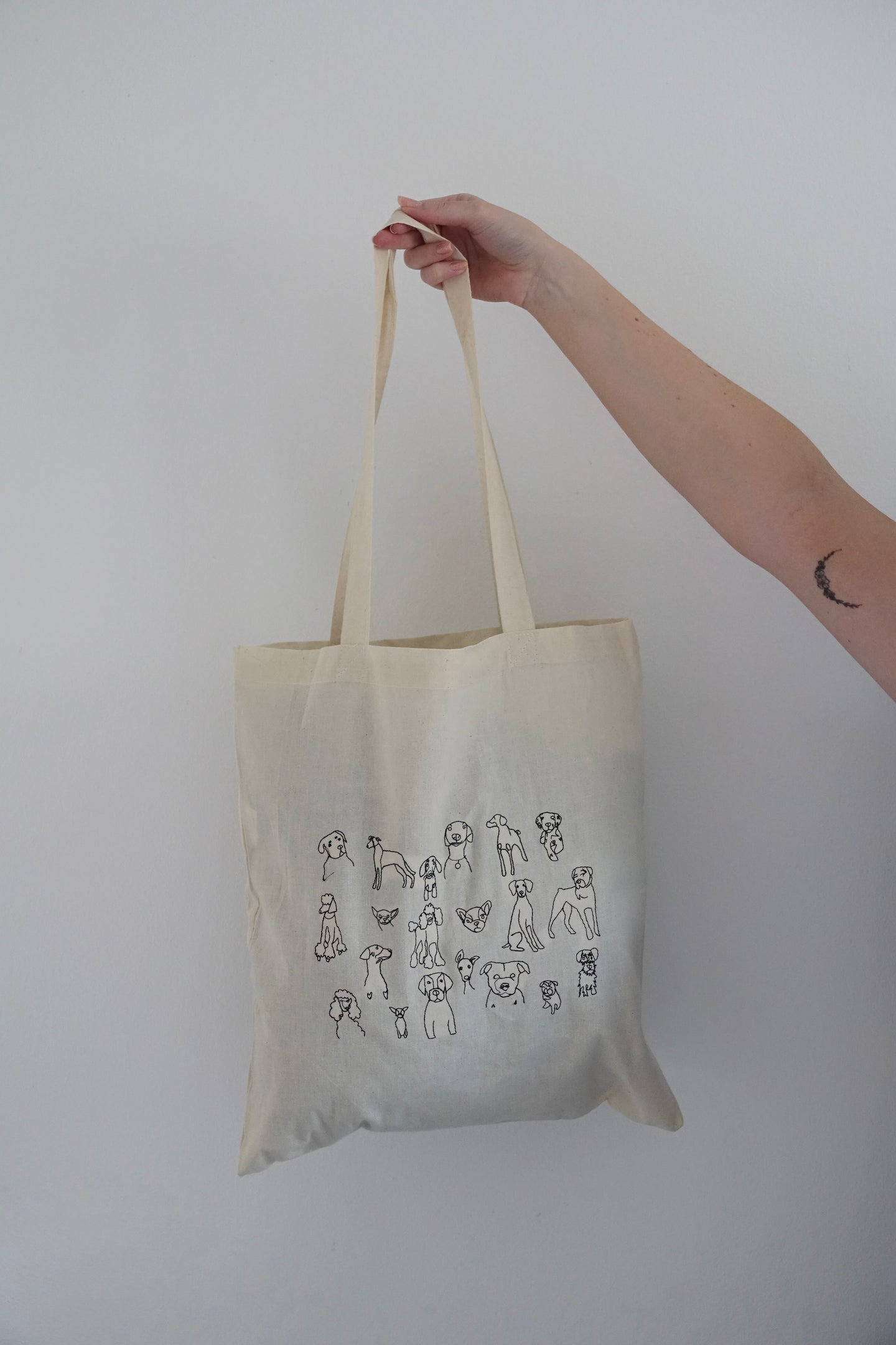 Doodle dog embroidered tote bag