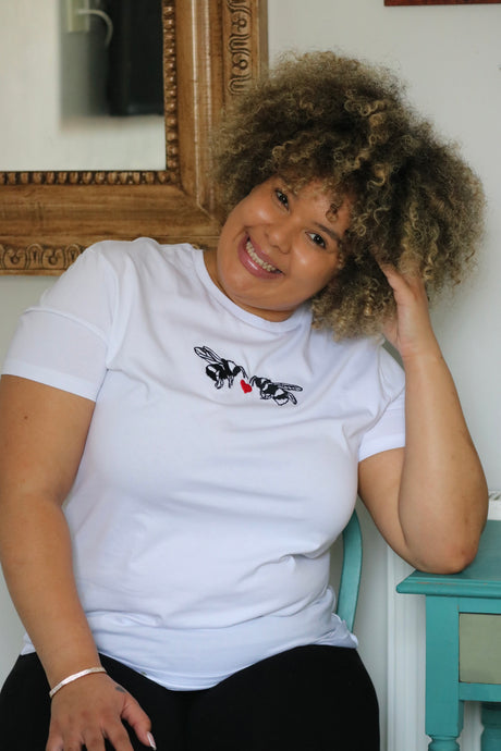 Double Heart Bee embroidered T- shirt