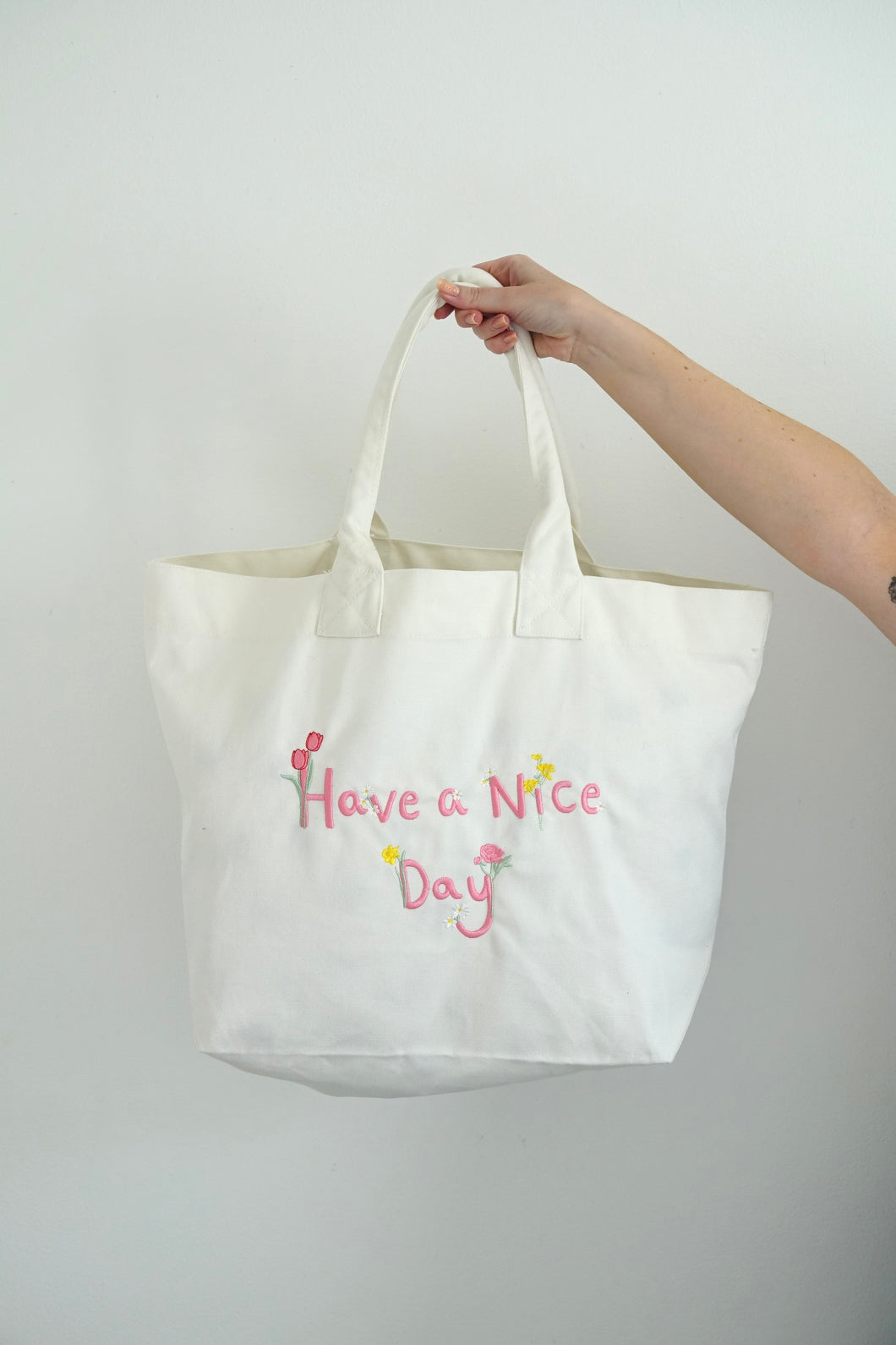 Maxi canvas tote bag with Floral Have a nice day text