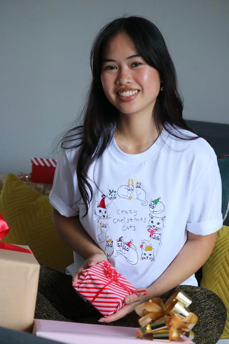 Crazy Christmas Cats embroidered t-shirt