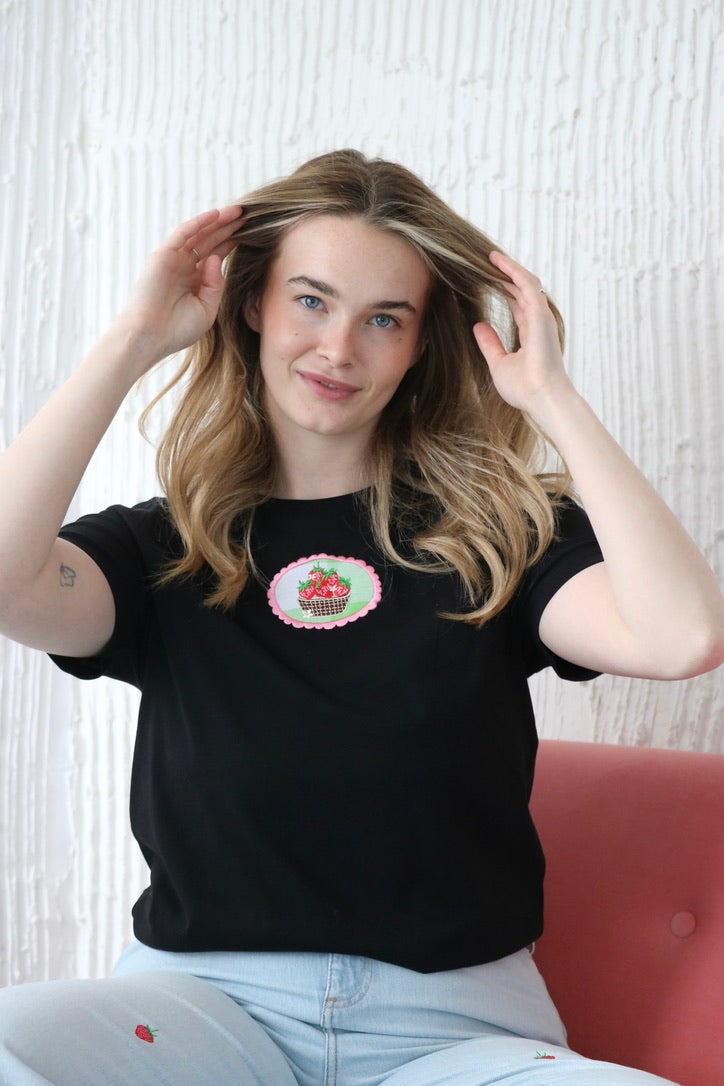 Gingham Strawberry Basket Fitted T-shirt