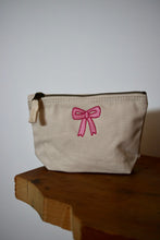 Load image into Gallery viewer, embroidered mini bow accessory purse / make up bag