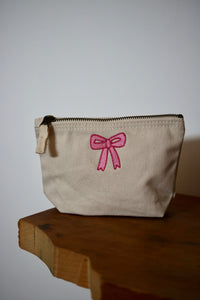 embroidered mini bow accessory purse / make up bag