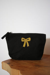 embroidered mini bow accessory purse / make up bag
