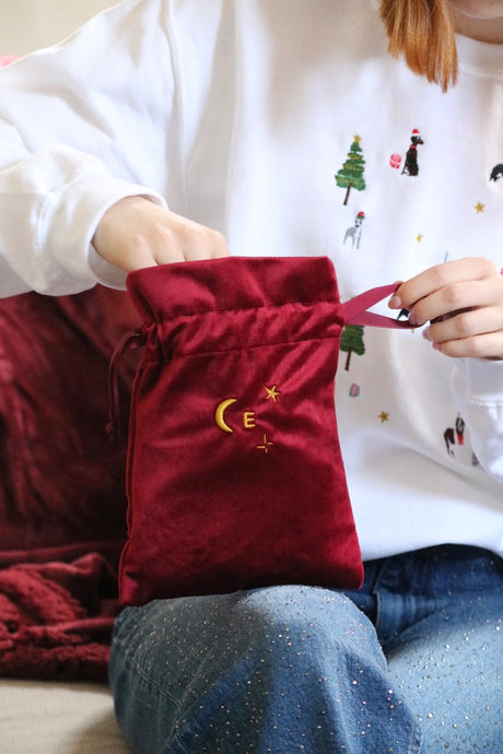 Velvet embroidered small Initial gift bag