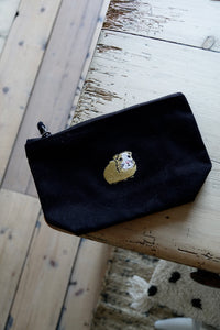 make up / accessory bag with cute embroidered design