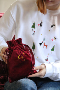 Velvet embroidered small Initial gift bag