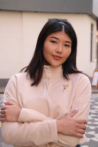 Cropped Fleece with sleeve embroidery