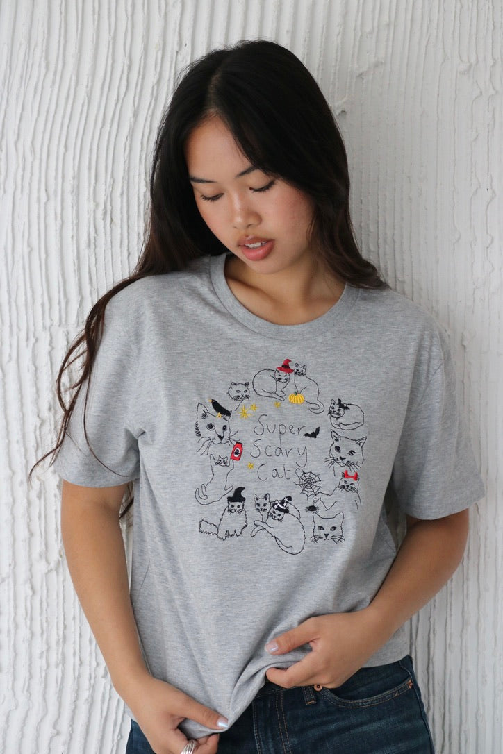 Super Scary Cats halloween embroidered T-shirt