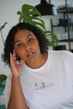 Load image into Gallery viewer, Floral colour block embroidered organic t-shirt.