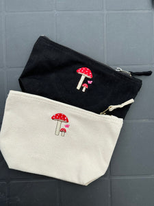 embroidered Toadstool accessory purse / make up bag