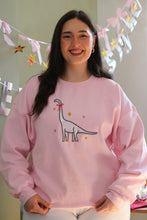 Load image into Gallery viewer, Embroidered holographic disco Christmas dinosaur sweater